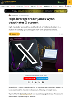 Crypto Risk-Seeker James Wynn Deletes X Account