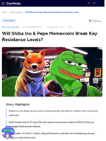 Will Shiba Inu & Pepe Memecoins Break Key Resistance Levels?