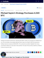 Michael Saylor's Strategy Purchases 4,020 BTC