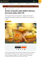 Semler Scientific Adds $25M in Bitcoin, But Stock Slides 22% YTD