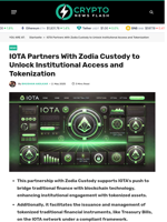 IOTA Partners With Zodia Custody to Unlock Institutional Access and Tokenization - Crypto News Flash