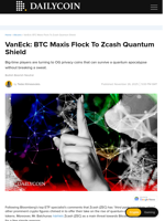 VanEck: BTC Maxis Flock To Zcash Quantum Shield - DailyCoin