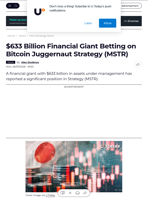 $633 Billion Financial Giant Betting on Bitcoin Juggernaut Strategy (MSTR) - U.Today