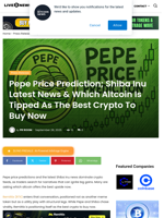 Pepe Price Prediction; Shiba Inu Latest News & Which Altcoin Is Tipped As The Best Crypto To Buy Now | Live Bitcoin News