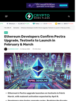 Ethereum Developers Confirm Pectra Upgrade, Testnets to Launch in February & March