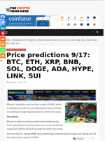 Price predictions 9/17: BTC, ETH, XRP, BNB, SOL, DOGE, ADA, HYPE, LINK, SUI - The Crypto News Wire