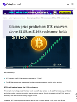 Bitcoin price prediction: BTC recovers above $115k as $116k resistance holds