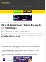 SharpLink Gaming Boosts Ethereum Treasury But ETH Price Struggles
