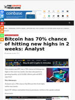 Bitcoin has 70% chance of hitting new highs in 2 weeks: Analyst - The Crypto News Wire