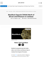 BlackRock Deposits $446M Worth of Bitcoin and Ethereum to Coinbase