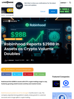 Robinhood Reports $298B in Assets as Crypto Volume Doubles | Live Bitcoin News