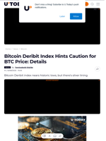 Bitcoin Deribit Index Hints Caution for BTC Price: Details - U.Today