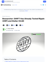 Researcher: SWIFT Has Already Tested Ripple (XRP) and Stellar (XLM): Guest Post by Times Tabloid | CoinMarketCap