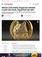 Dogecoin Leads Meme Rally; Gigachad Jumps 22%