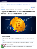 CryptoQuant Warns as Bitcoin Whales Dump Billions - Is Bitcoin’s Bull Run Over?