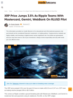 XRP Price Climbs 3.5% on Ripple’s RLUSD Pilot with Mastercard