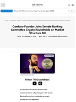 Cardano Founder Joins Senate Banking Committee Crypto Roundtable on Market Structure Bill