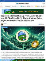 Dogecoin (DOGE) Shot up From Under $0.004 to a $0.74 ATH in 2021, These 4 Meme Coins Might Be Next in Line for Such Gains