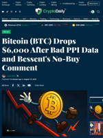 Bitcoin (BTC) Drops $6,000 After Bad PPI Data and Bessent's No-Buy Comment - Crypto Daily