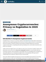 Anonymous Cryptocurrencies: Privacy vs Regulation in 2025 - TechBullion