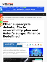 Ether supercycle debate, Circle reversibility plan and Aster’s surge: Finance Redefined - The Crypto News Wire