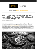 New Crypto Mutuum Finance (MUTM) Nears $20M in Funding With V1 Launch Scheduled for Q4 2025