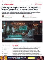 JPMorgan Begins Rollout of Deposit Token JPM Coin on Coinbase’s Base - Coinspeaker