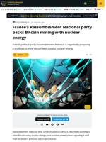 France’s RN Party Pushes Bitcoin Mining With Nuclear Power Surplus