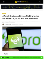 eToro Introduces Crypto Staking in the US with ETH, ADA, and SOL Rewards - CoinCentral