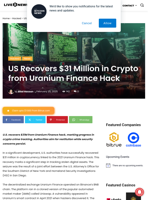US Recovers $31 Million in Crypto from Uranium Finance Hack | Live Bitcoin News