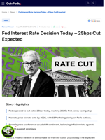 Fed Interest Rate Decision Today – 25bps Cut Expected