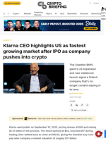 Klarna CEO highlights US as fastest growing market after IPO as company pushes into crypto
