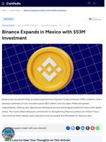 Binance Expands in Mexico with $53M Investment