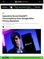 OpenAI to Scrub ChatGPT Conversations from Google After Privacy Backlash - CoinCentral