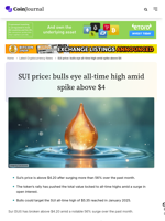 SUI price: bulls eye all-time high amid spike above $4 - CoinJournal