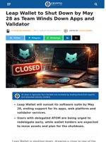 Leap Wallet to Shut Down by May 28 as Team Winds Down Apps and Validator – Crypto News Flash