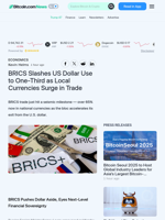 BRICS Slashes US Dollar Use to One-Third as Local Currencies Surge in Trade – Economics Bitcoin News