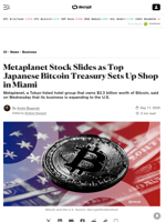 Metaplanet Stock Slides as Top Japanese Bitcoin Treasury Sets Up Shop in Miami - Decrypt
