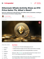 Ethereum Whale Activity Rises as ETH Price Gains 7%, What’s
Next?