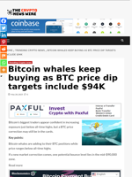 Bitcoin whales keep buying as BTC price dip targets include $94K - The Crypto News Wire
