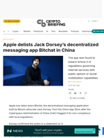 Apple delists Jack Dorsey's decentralized messaging app Bitchat in China
