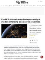 Kimi K3 outperforms rival open-weight models in finding Bitcoin vulnerabilities