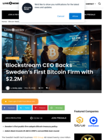 Blockstream CEO Backs Sweden’s First Bitcoin Firm with $2.2M | Live Bitcoin News
