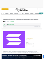 Wrapped XRP launches on Solana, markets show no price reaction