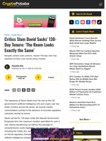 Critics Slam David Sacks' 130-Day Tenure: 'The Room Looks Exactly the Same'