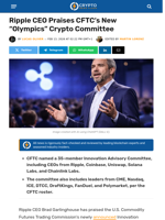 Ripple CEO Praises CFTC’s New “Olympics” Crypto Committee