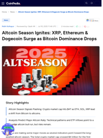 Altcoin Season Ignites: XRP, Ethereum & Dogecoin Surge as Bitcoin Dominance Drops