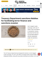 Treasury Department sanctions Nobitex for facilitating terror finance and sanctions evasion