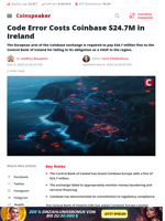 Code Error Costs Coinbase $24.7M in Ireland - Coinspeaker