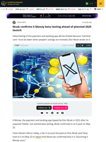 X Money beta testing now live, Elon Musk confirms.
